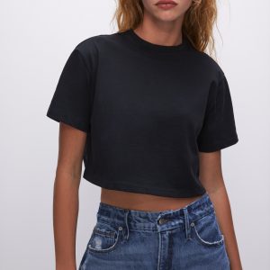 COTTON CROPPED TEE | BLACK001