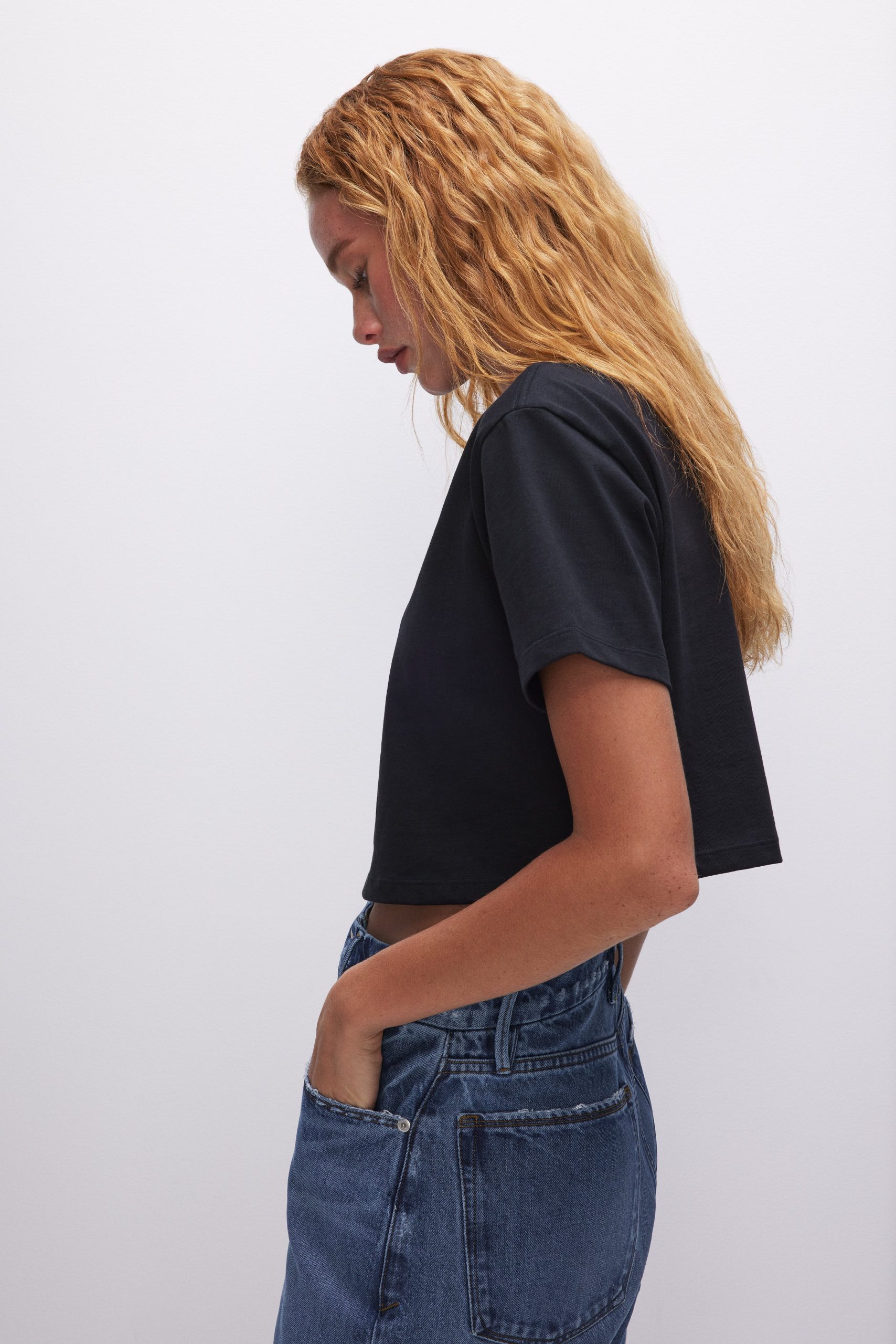 COTTON CROPPED TEE | BLACK001 - Image 3