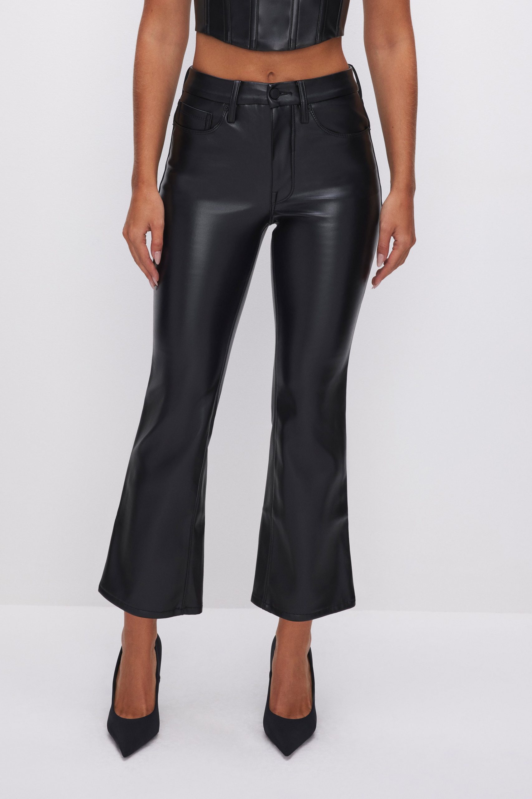 GOOD LEGS CROPPED MINI BOOT FAUX LEATHER PANTS | BLACK001 - Image 2