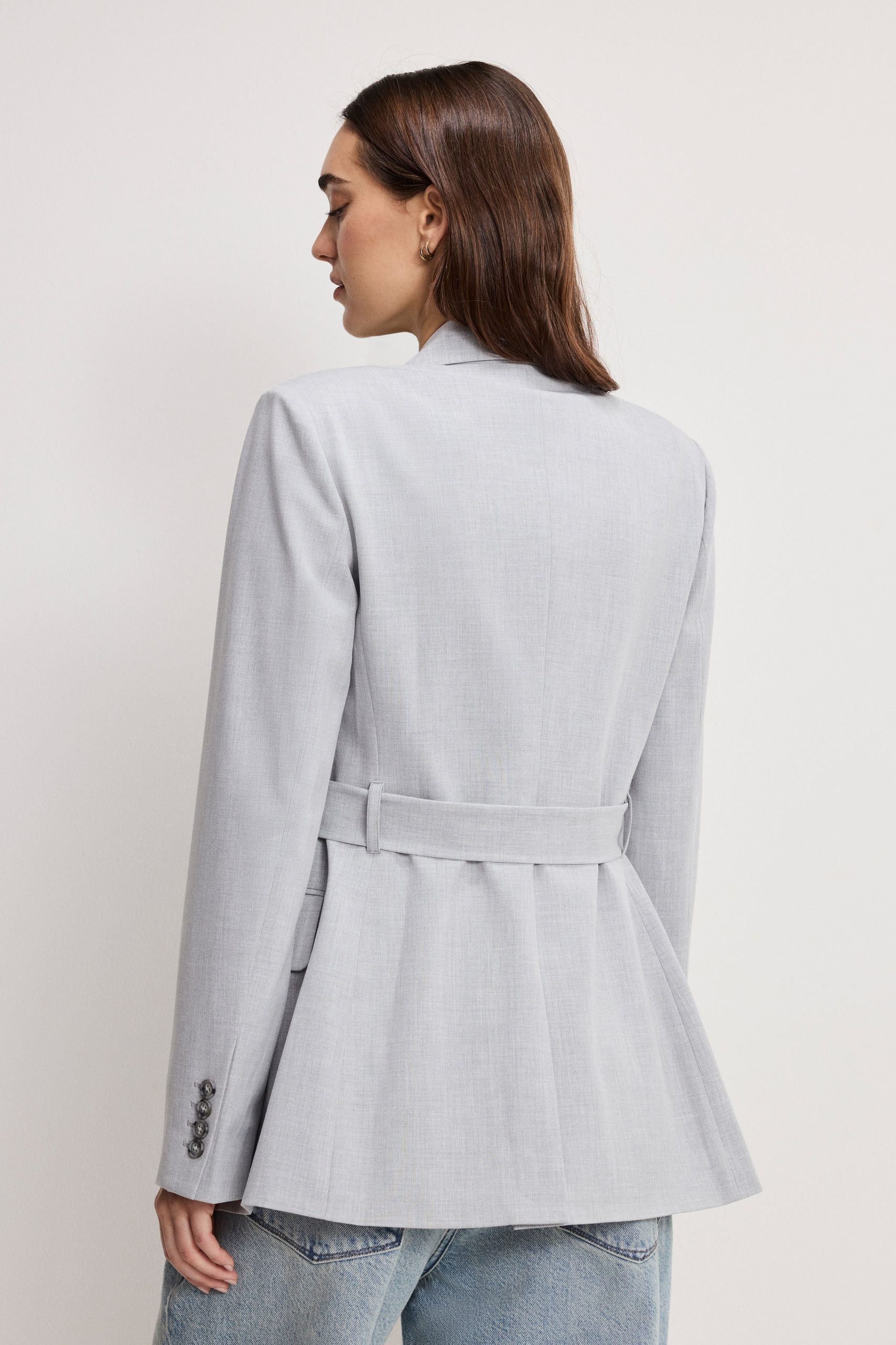 ESSENTIAL SUITING BELTED BLAZER | CROSSHATCH GREY - Image 5