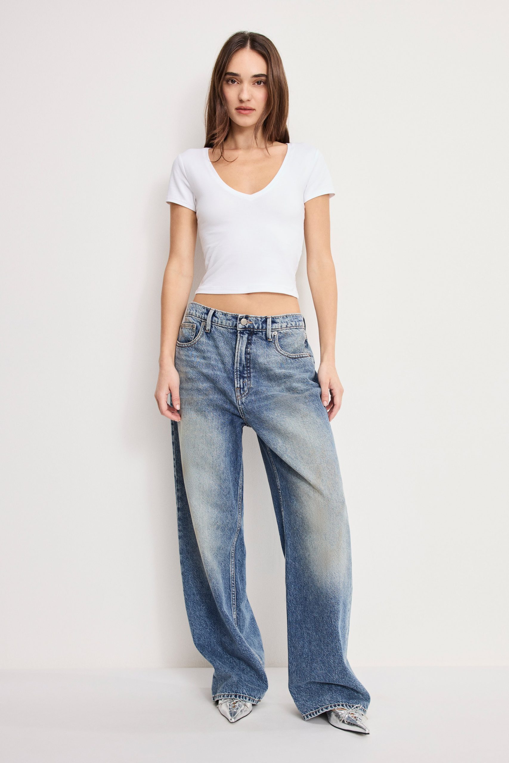 SUPER STRETCH V NECK BABY TEE | WHITE001 - Image 2