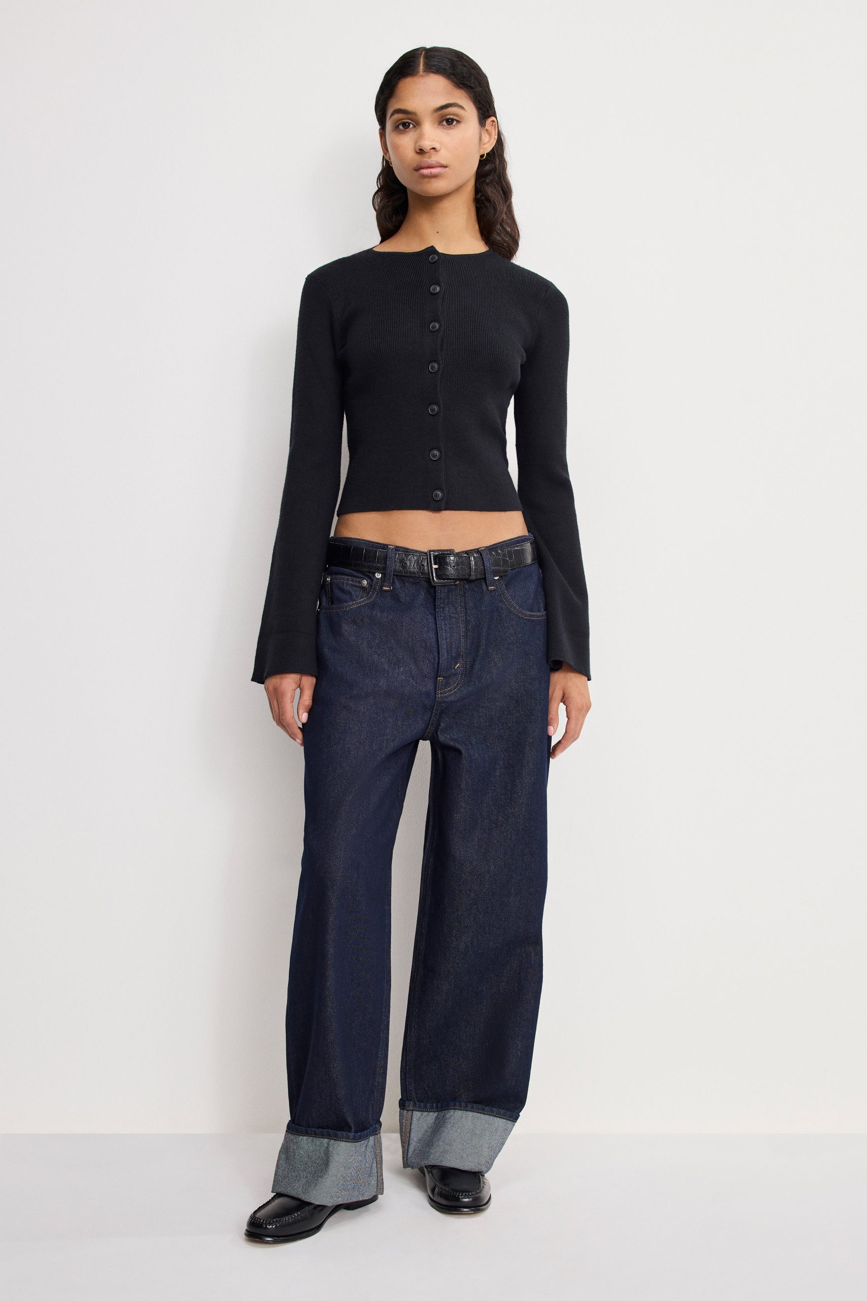 BELL SLEEVE KNIT CARDIGAN | BLACK001 - Image 2