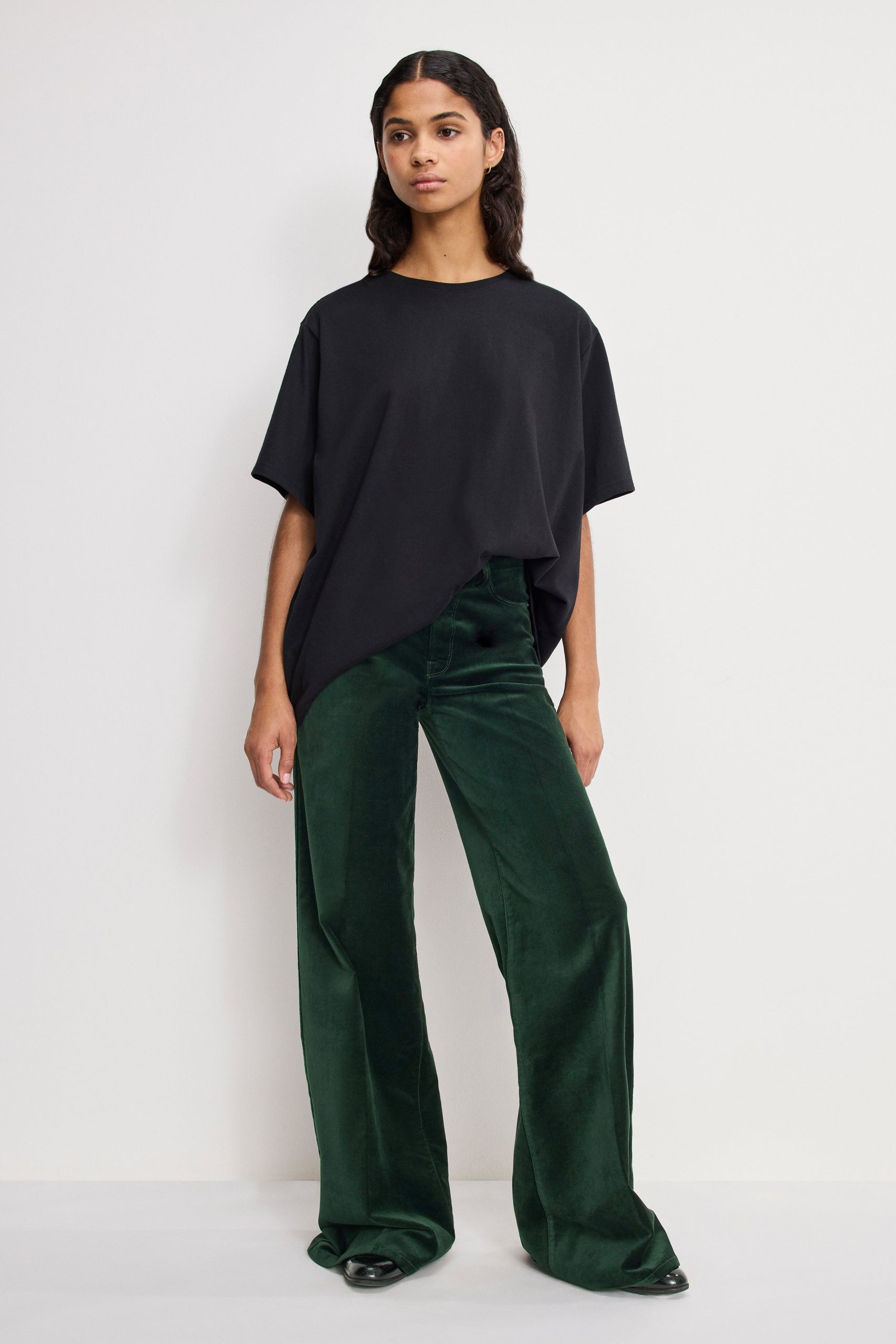 VELVET GOOD WAIST PALAZZO PANTS | PINE GREEN003