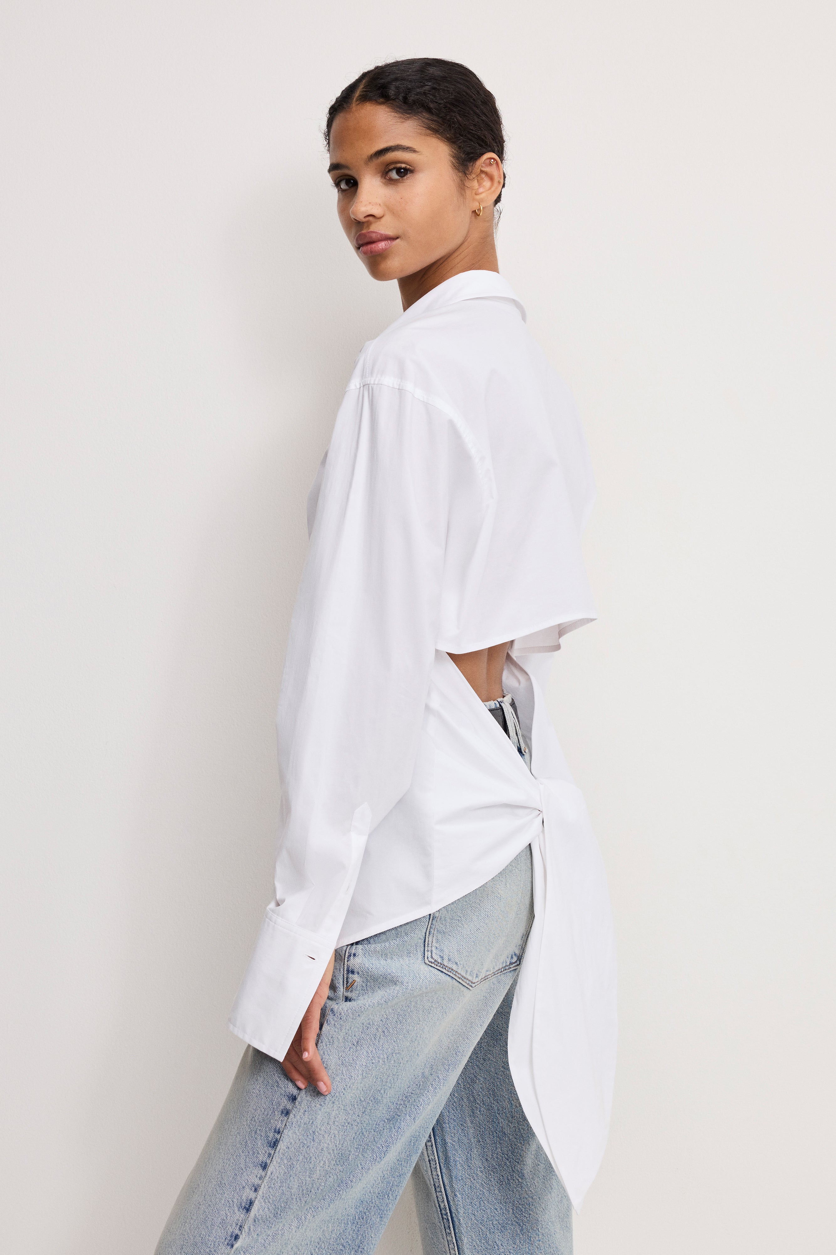 POPLIN TIE BACK SHIRT | WHITE001 - Image 3
