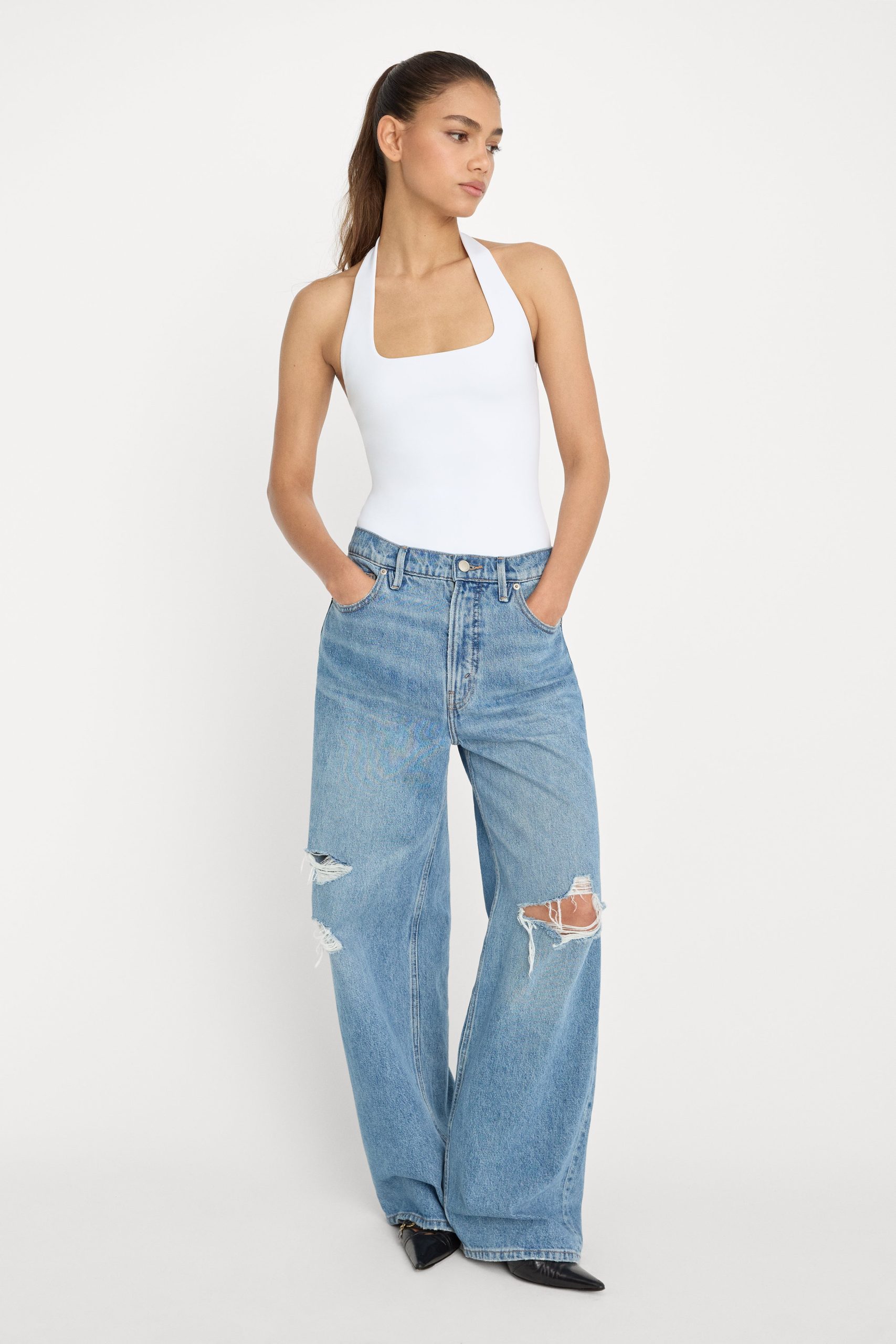SCULPTING HALTER SQUARE NECK BODYSUIT | WHITE001 - Image 3