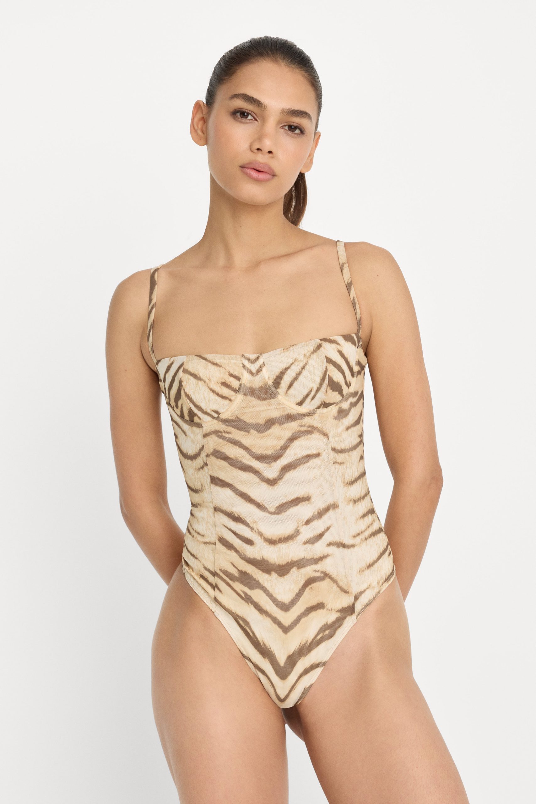 MESH BUSTIER BODYSUIT | BROWN TIGER - Image 2