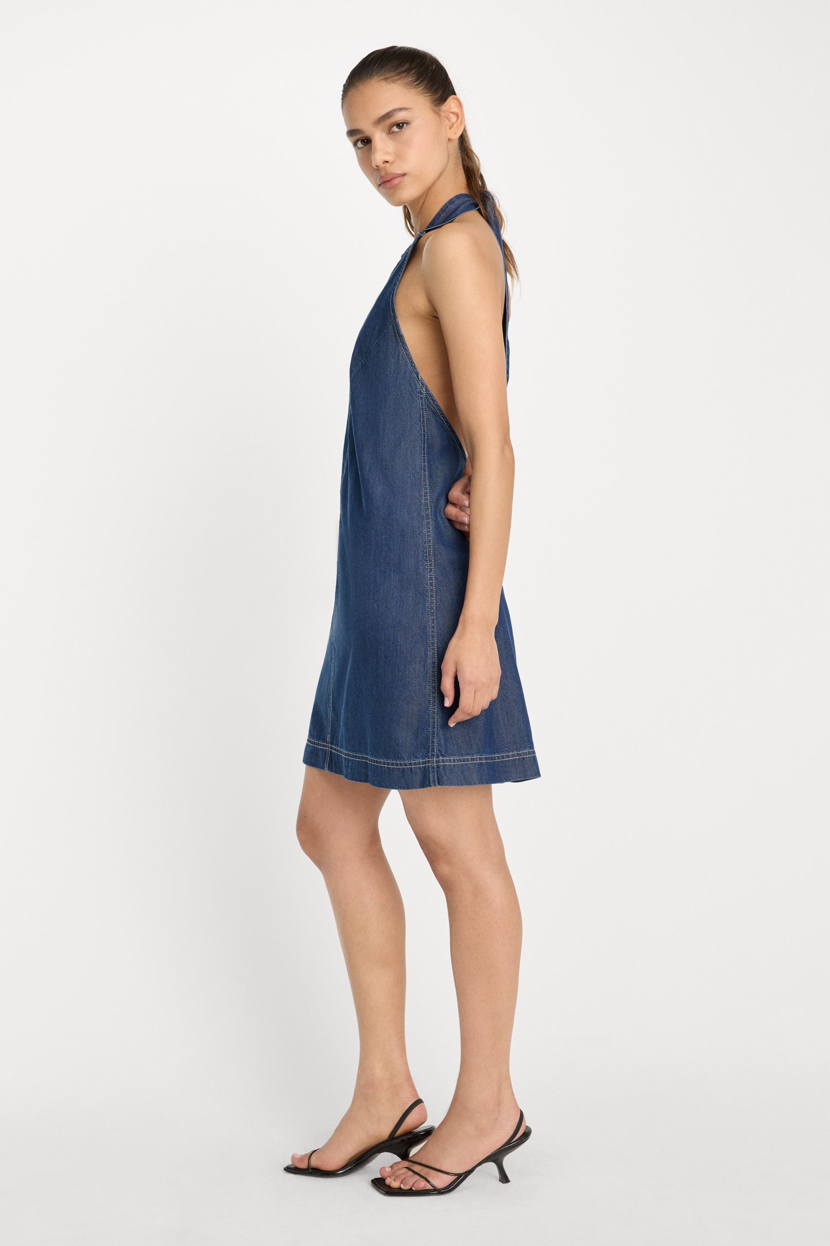 DENIM HALTER SHIFT DRESS | INDIGO1187 - Image 4