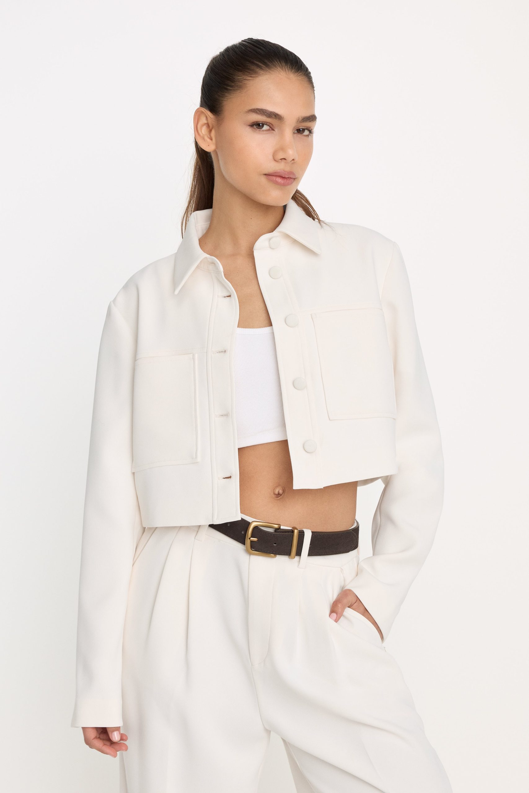 LUXE SUITING CROPPED JACKET | SOFT SHELL