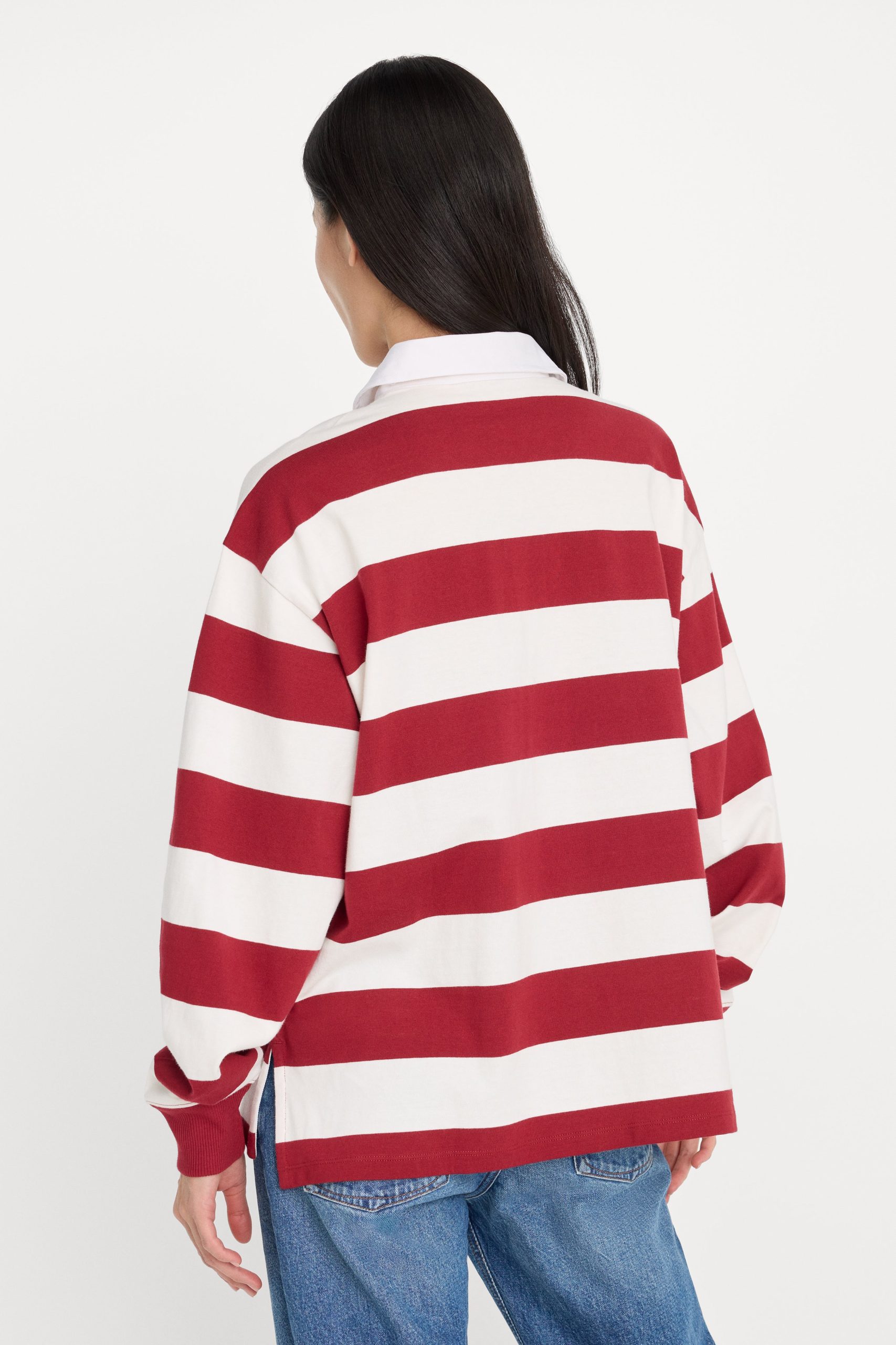 OVERSIZED RUGBY TEE | MERLOT AND CHALK RUGBY STRIPE - Image 4