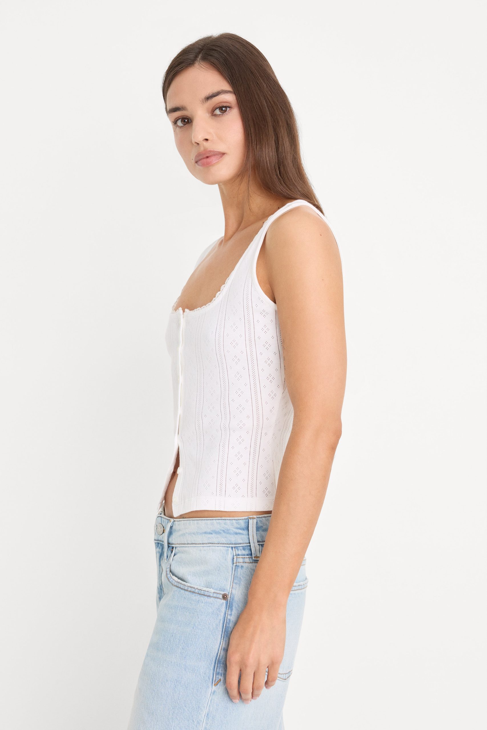 THE POINTELLE BUTTON DOWN TANK | WHITE001 - Image 2