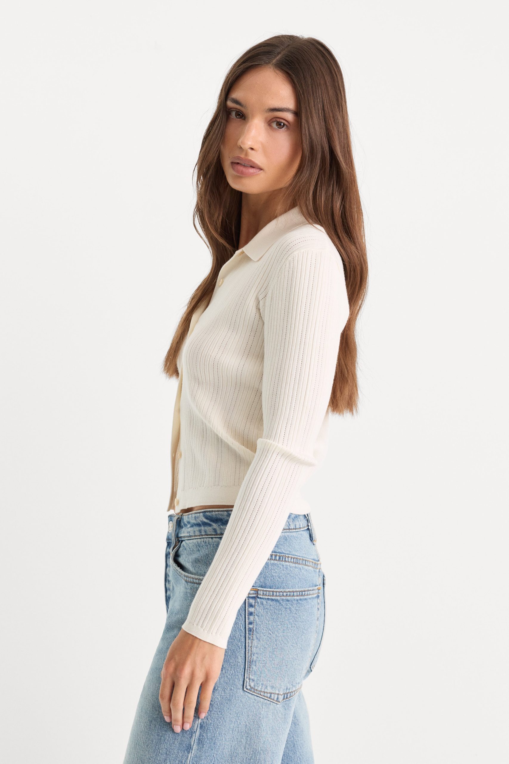 THE LADDER RIB CARDIGAN | CHALK - Image 2