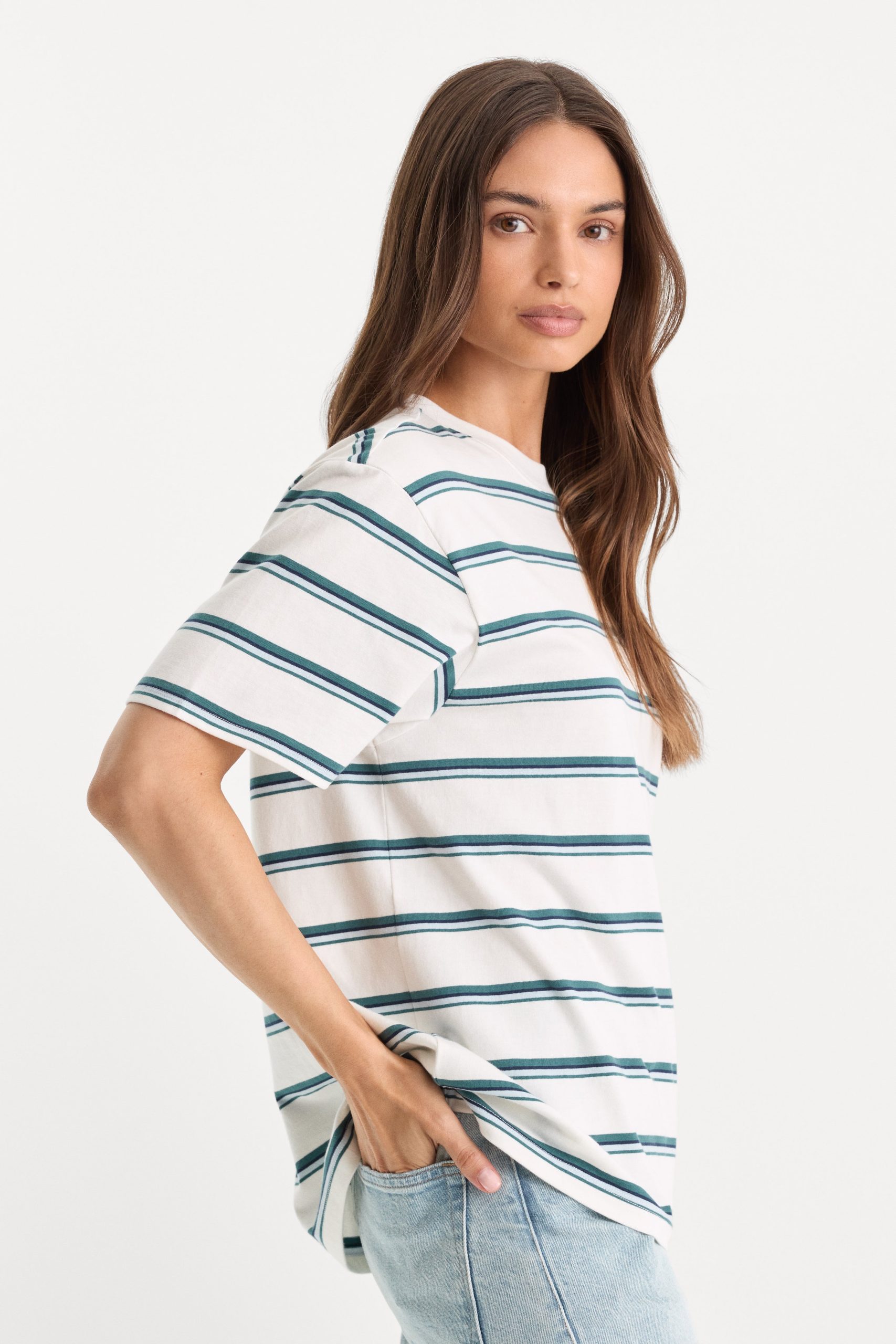 THE OVERSIZED TEE | HARBOR STRIPE CLOUD WHITE - Image 2