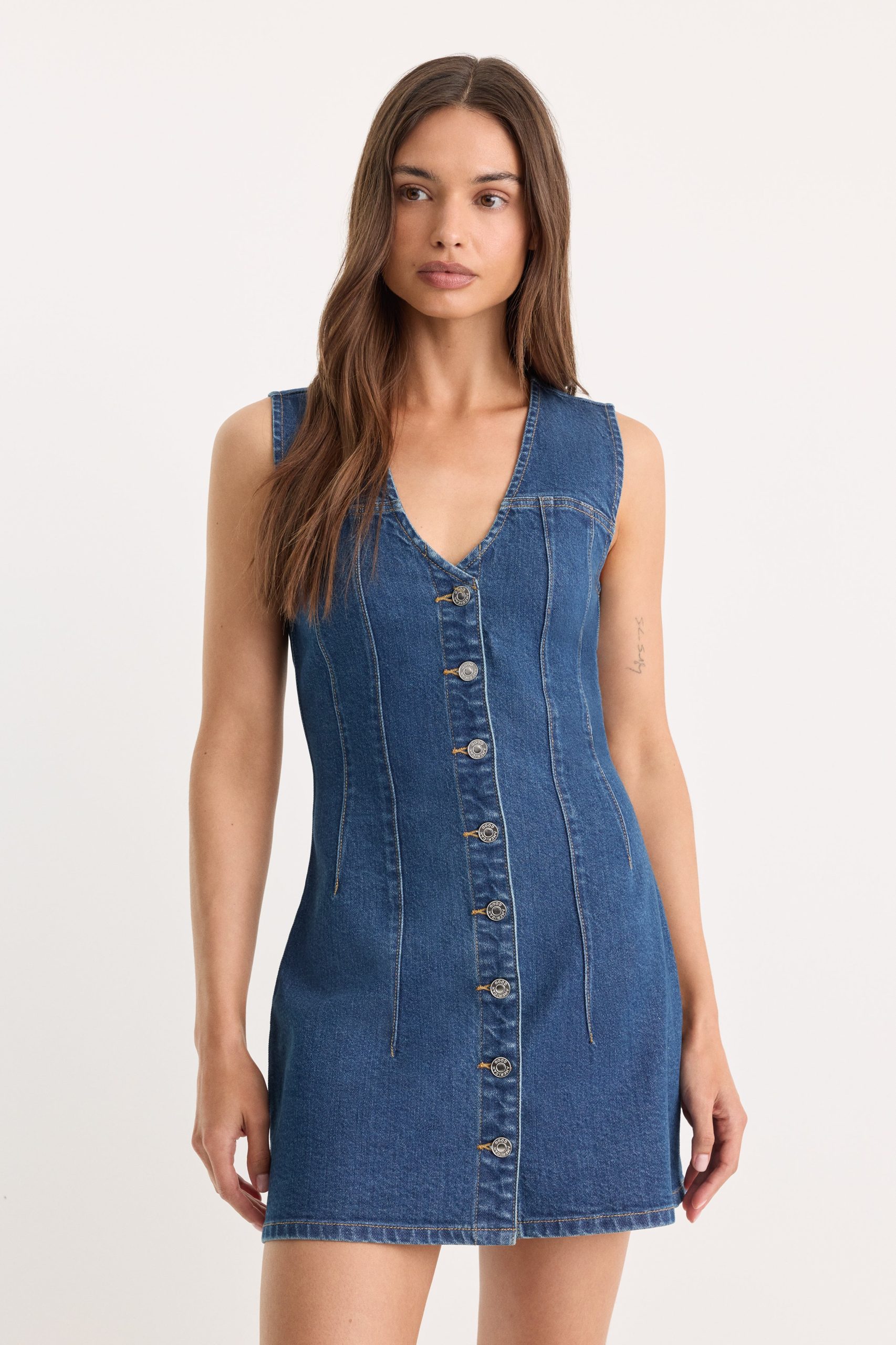 THE DENIM V NECK DRESS | INDIGO1265 - Image 2