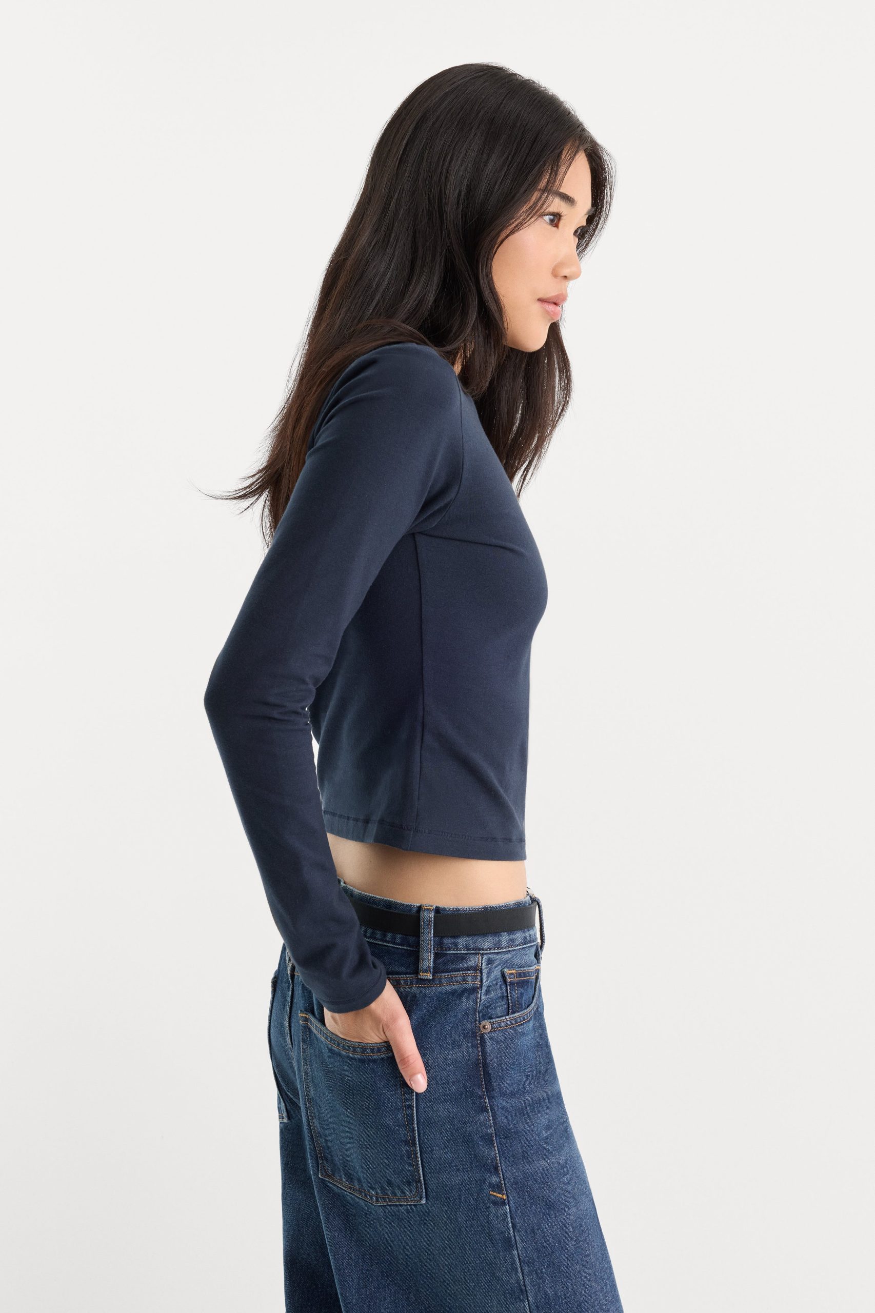 THE LONG SLEEVE BABY TEE | NEW NAVY - Image 2