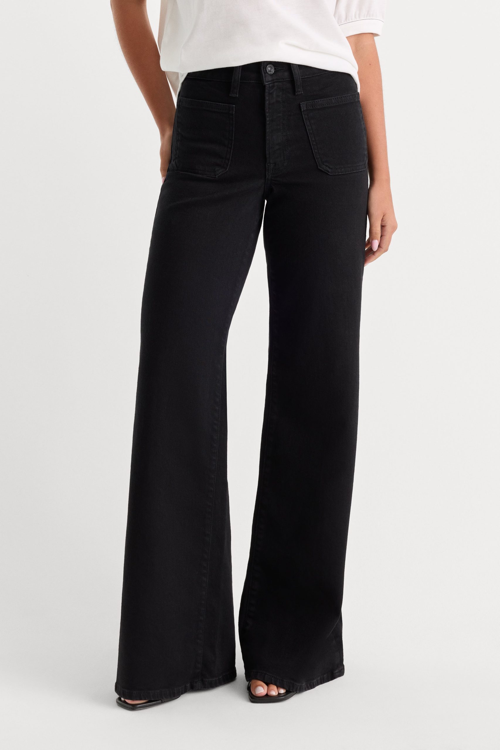 PATCH POCKET GOOD WAIST PALAZZO JEANS | BLACK001 - Image 2