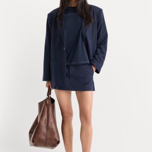 THE TROUSER MINI SKIRT | NAVY PINSTRIPE