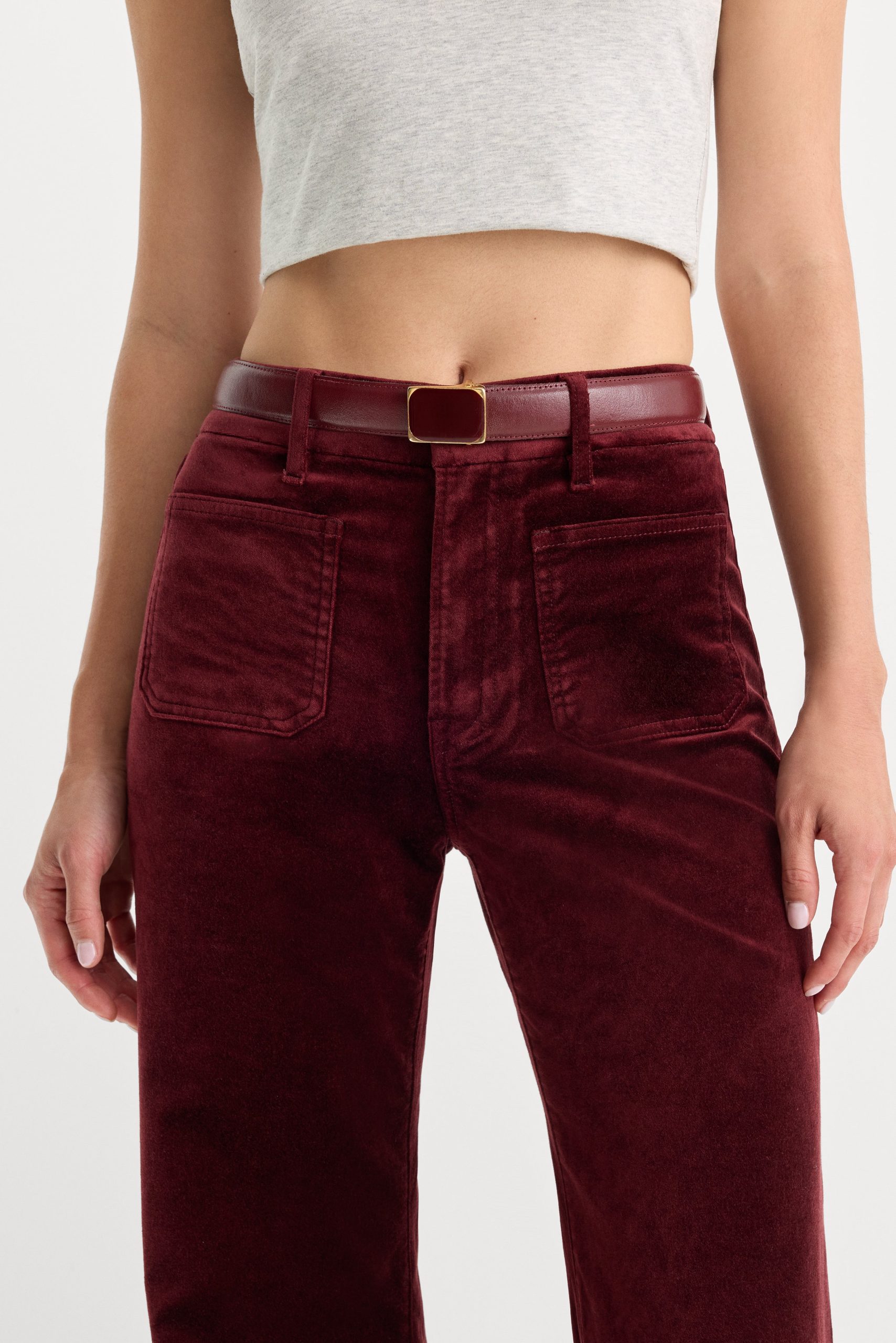 VELVET GOOD WAIST PALAZZO PANT | BERRY NOIR - Image 4