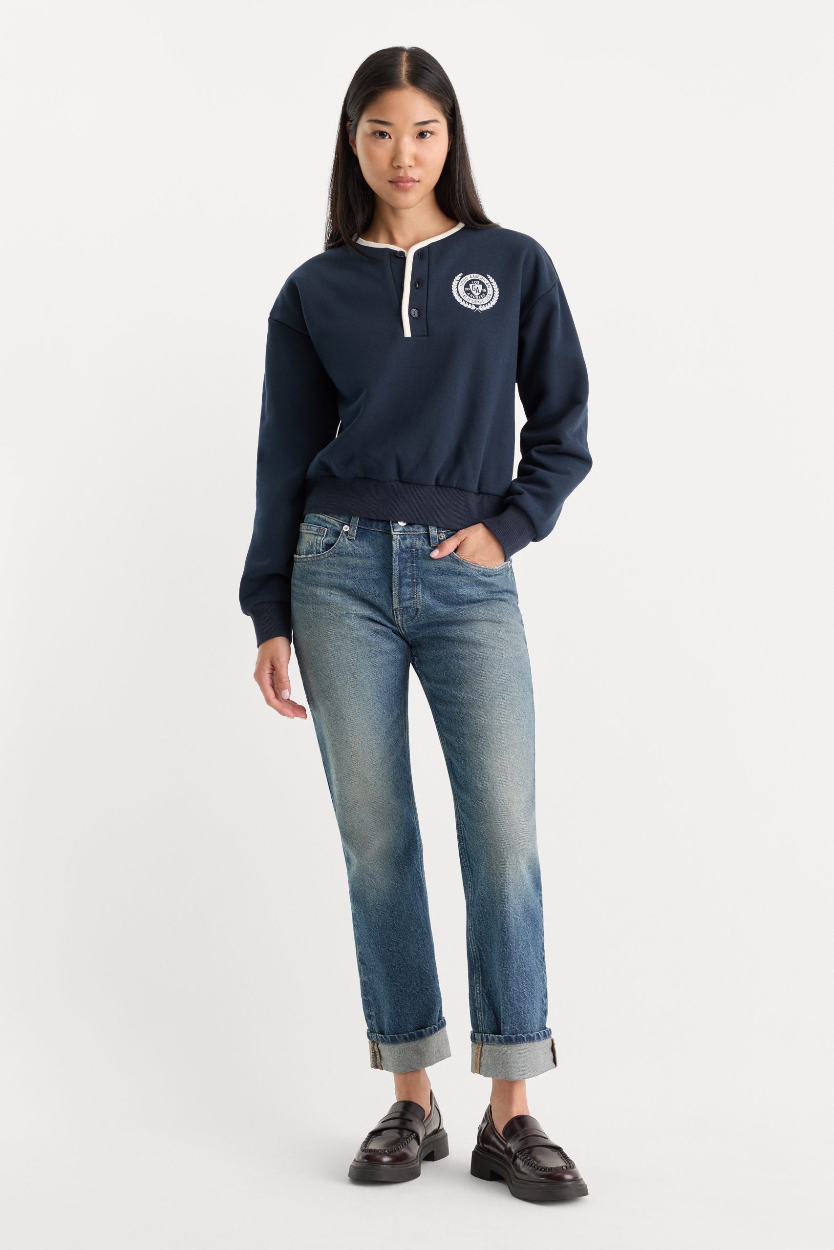 THE BRUSHED FLEECE HENLEY | NEW NAVY - Image 5