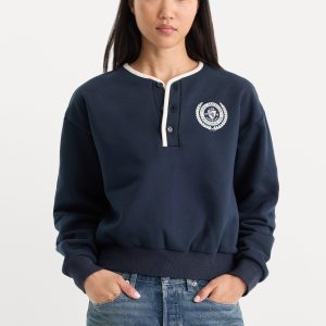 THE BRUSHED FLEECE HENLEY | NEW NAVY