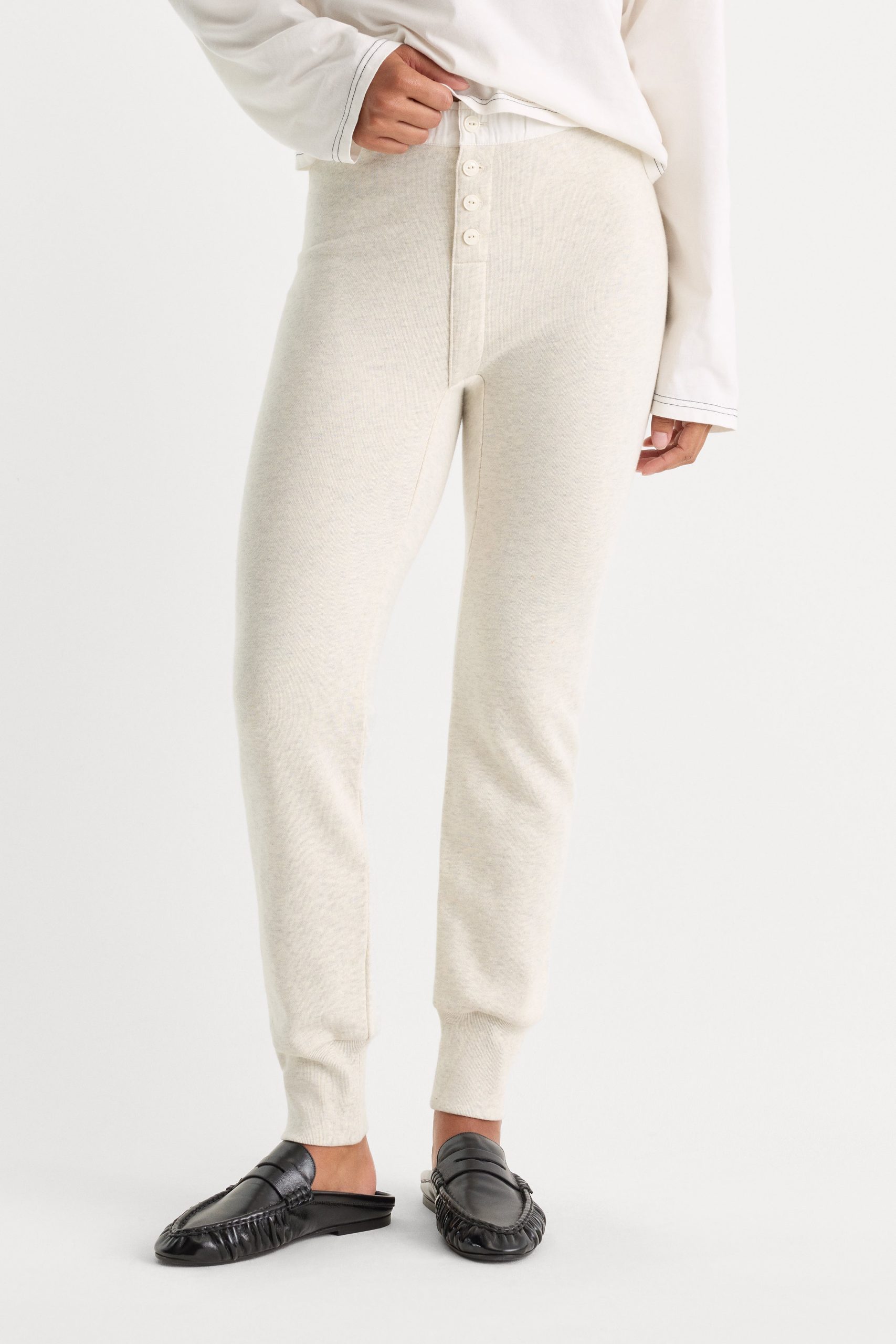 THE FRENCH TERRY BUTTON FRONT LEGGING | OATMEAL HEATHER - Image 3