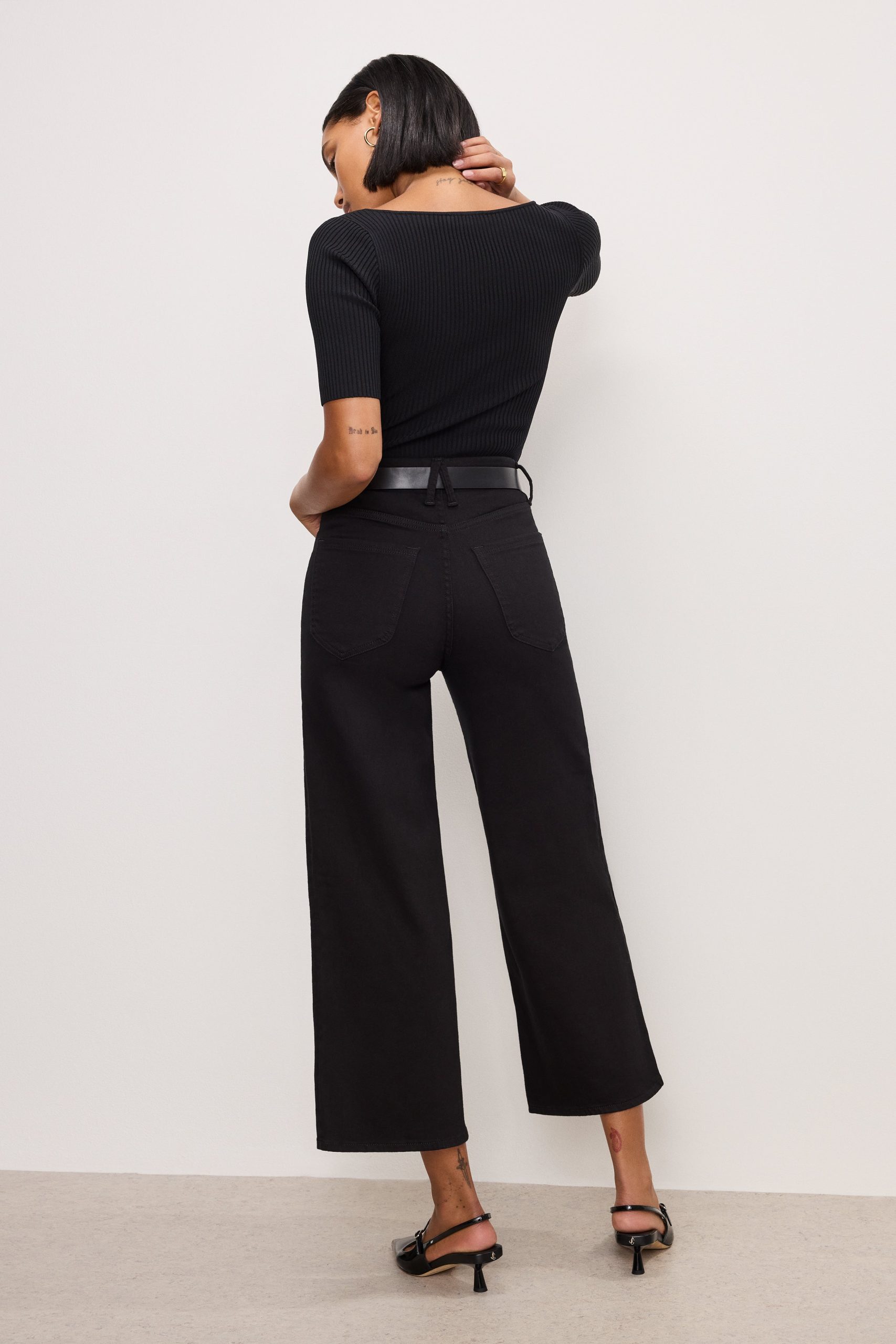 NEVER FADE GOOD WAIST CROPPED PALAZZO JEANS | BLACK001 - Image 5