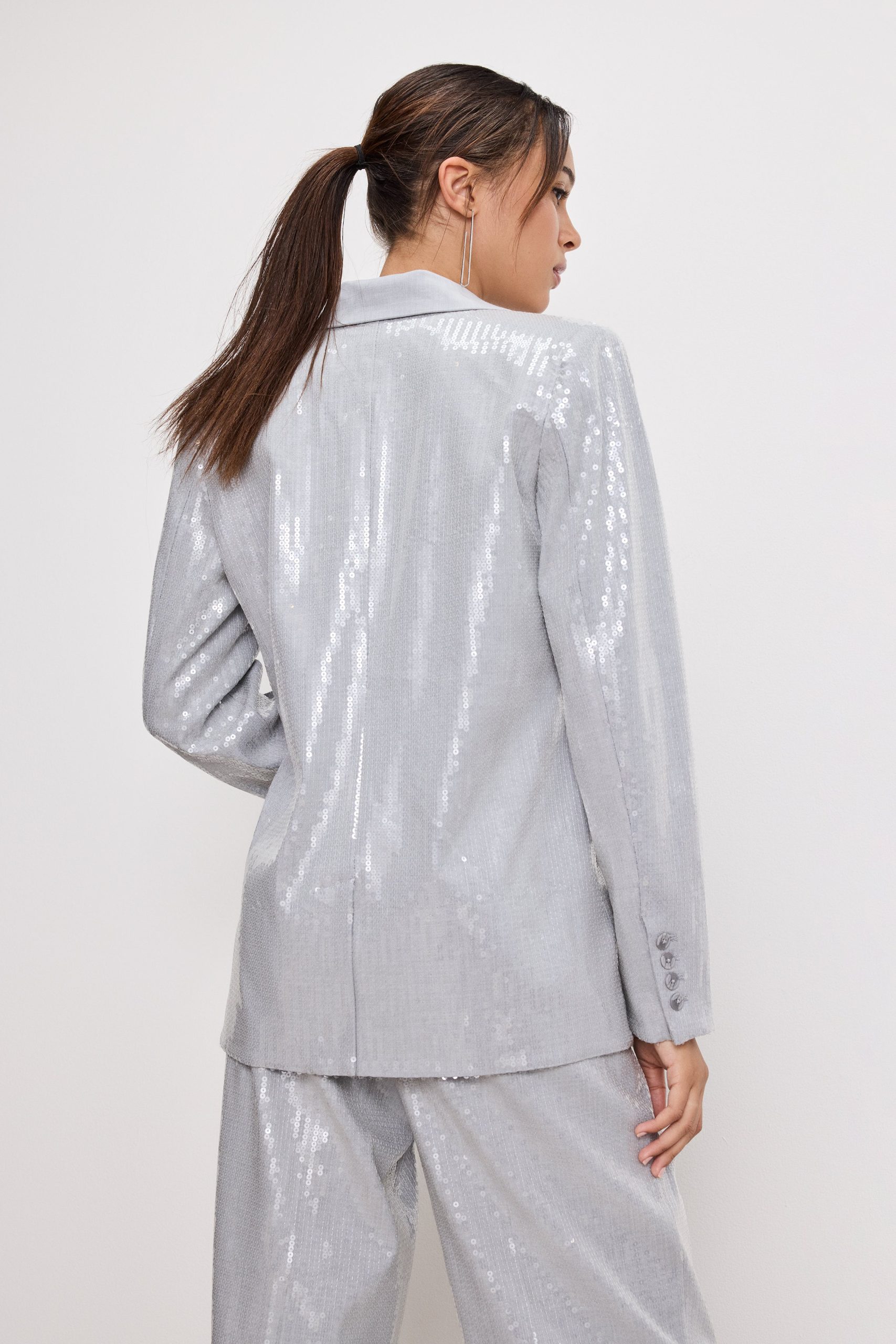 SEQUIN OVERSIZED BLAZER | HEATHER GREY001 - Image 3