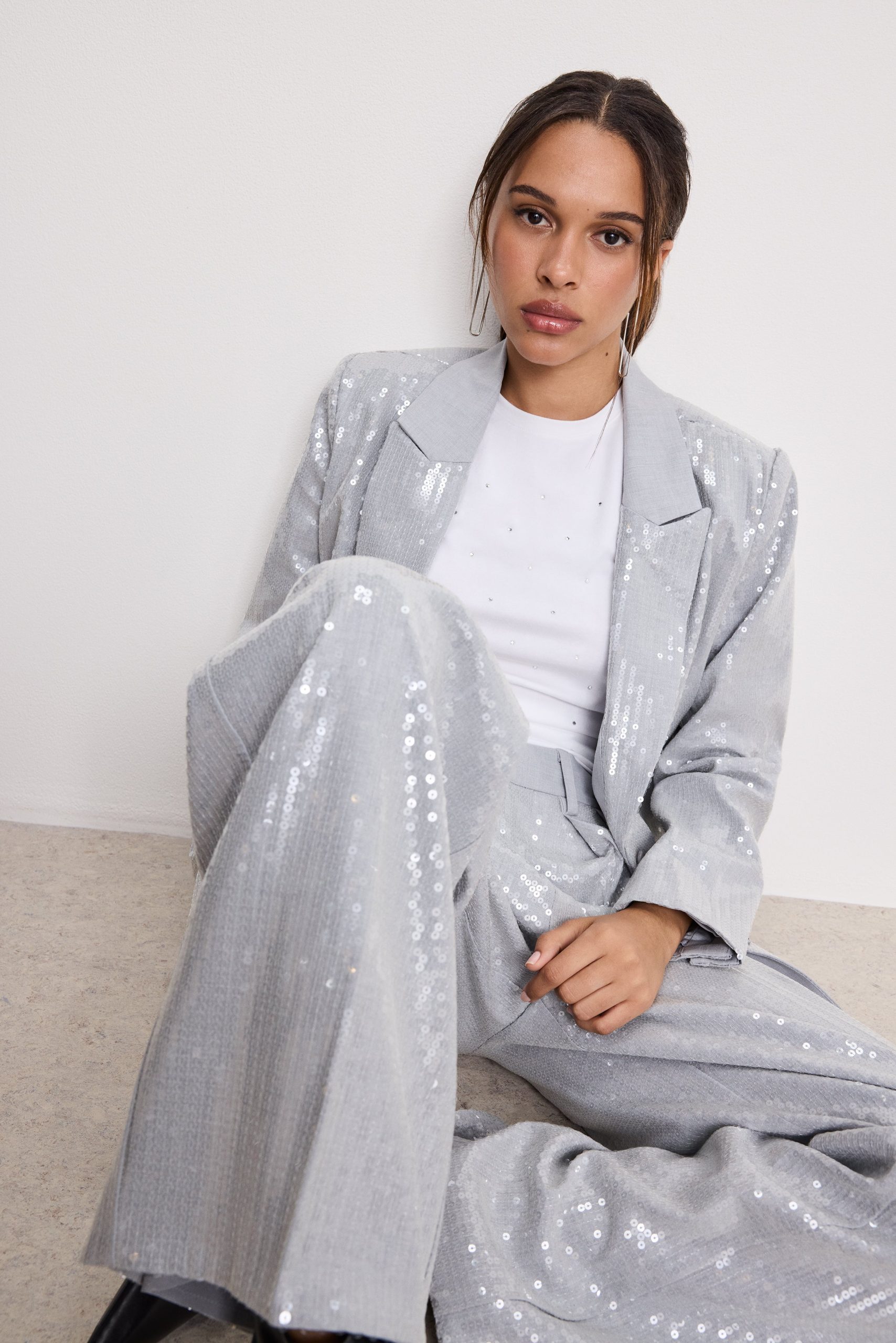 SEQUIN OVERSIZED BLAZER | HEATHER GREY001 - Image 4