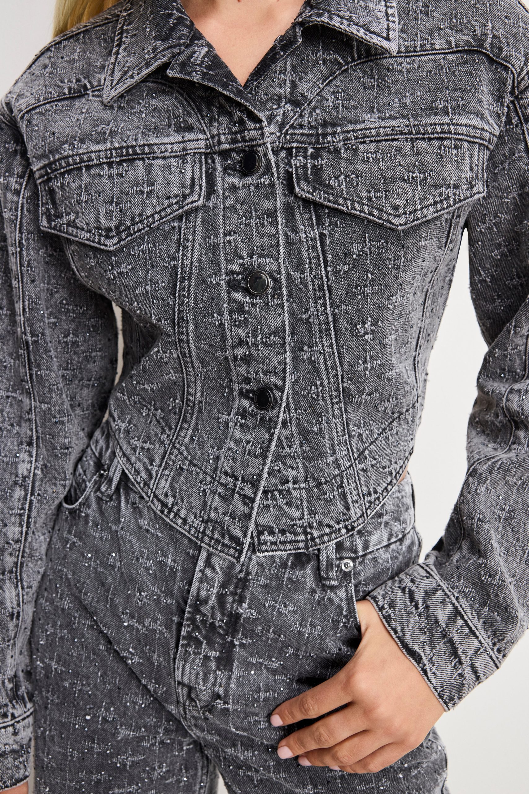 DOLLY CRYSTAL DENIM JACKET | BLACK415 - Image 3